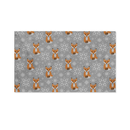 Snowy Fox Knitted Pattern Print Polyester Flag