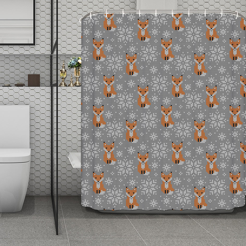 Snowy Fox Knitted Pattern Print Polyester Shower Curtain