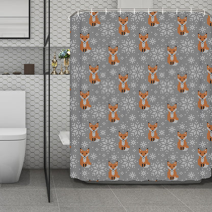 Snowy Fox Knitted Pattern Print Polyester Shower Curtain