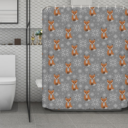 Snowy Fox Knitted Pattern Print Polyester Shower Curtain