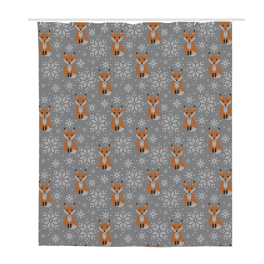 Snowy Fox Knitted Pattern Print Polyester Shower Curtain