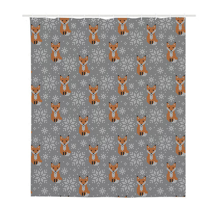 Snowy Fox Knitted Pattern Print Polyester Shower Curtain