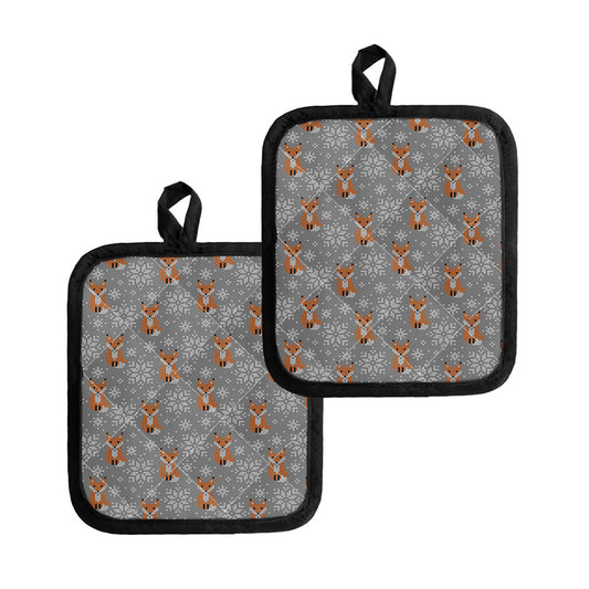 Snowy Fox Knitted Pattern Print Pot Holders