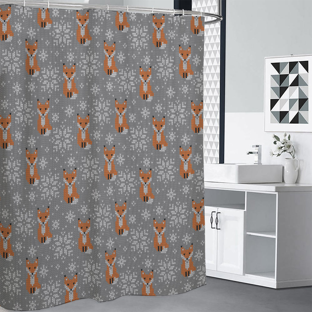 Snowy Fox Knitted Pattern Print Premium Shower Curtain