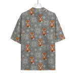 Snowy Fox Knitted Pattern Print Rayon Hawaiian Shirt