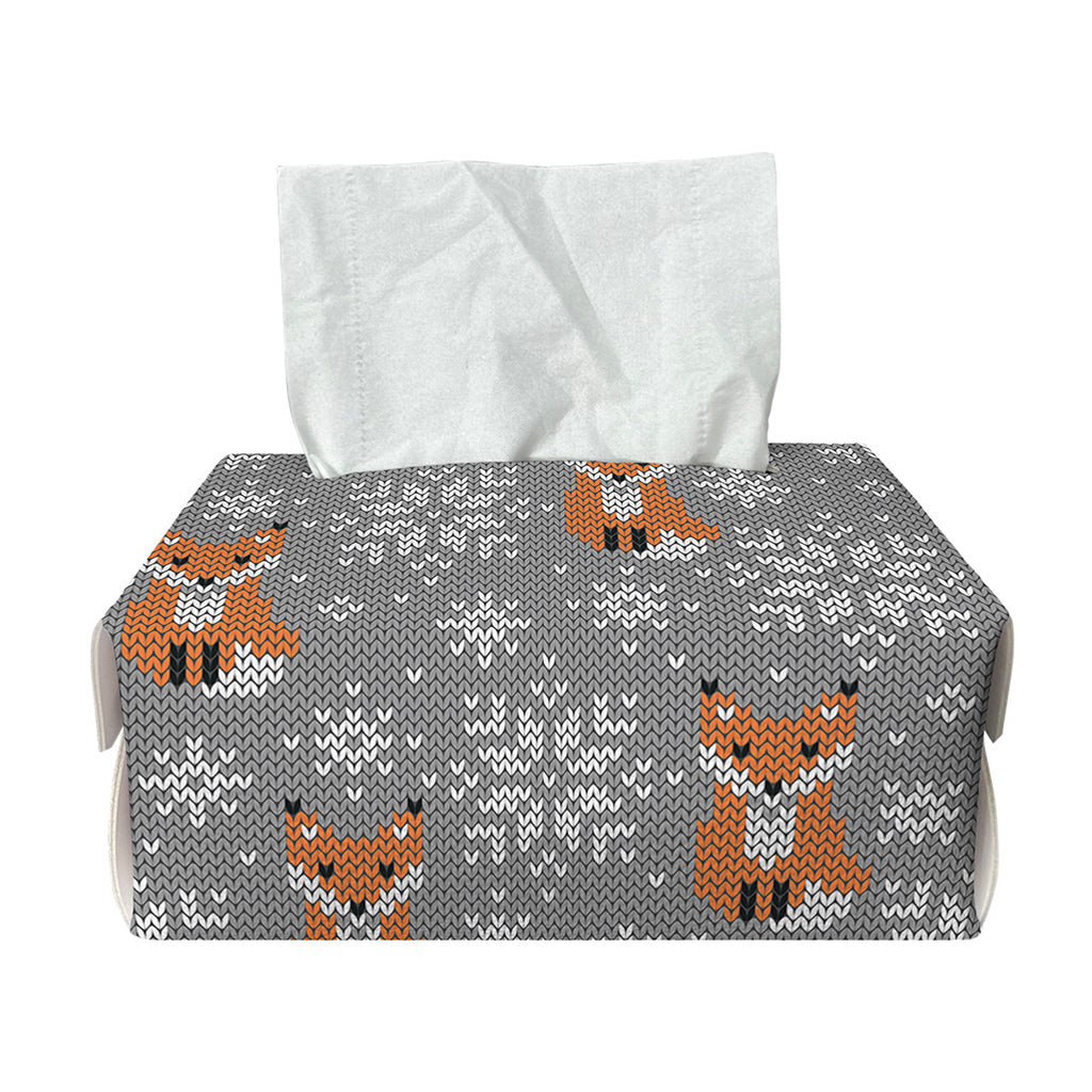 Snowy Fox Knitted Pattern Print Rectangle Tissue Box Cover