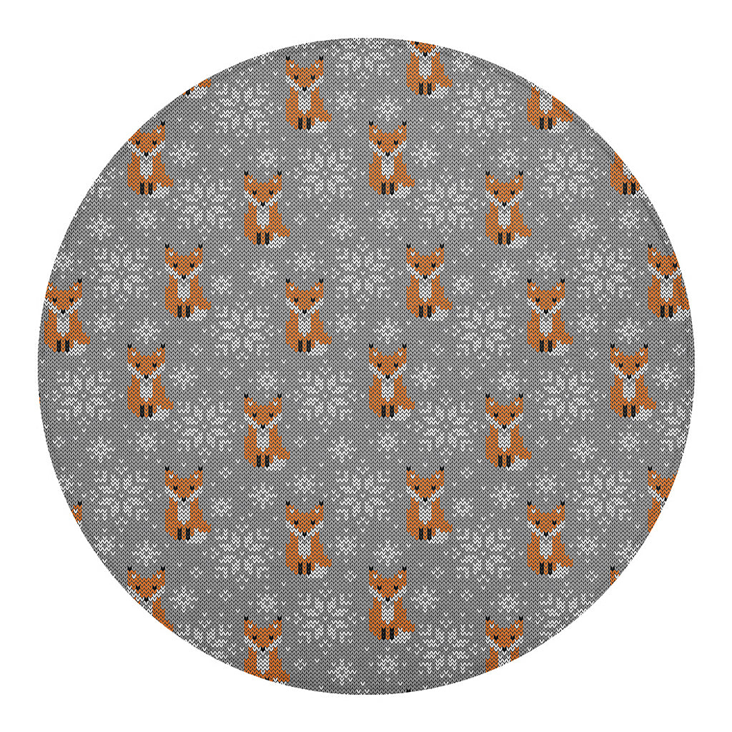 Snowy Fox Knitted Pattern Print Round Blanket