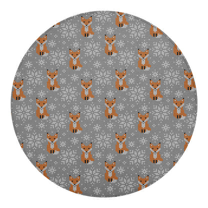 Snowy Fox Knitted Pattern Print Round Blanket