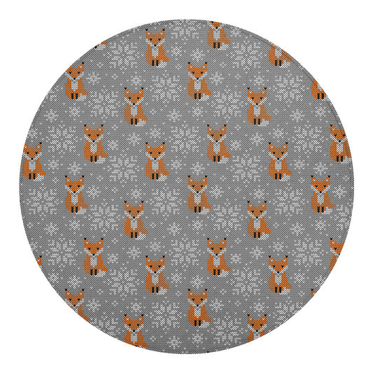 Snowy Fox Knitted Pattern Print Round Blanket