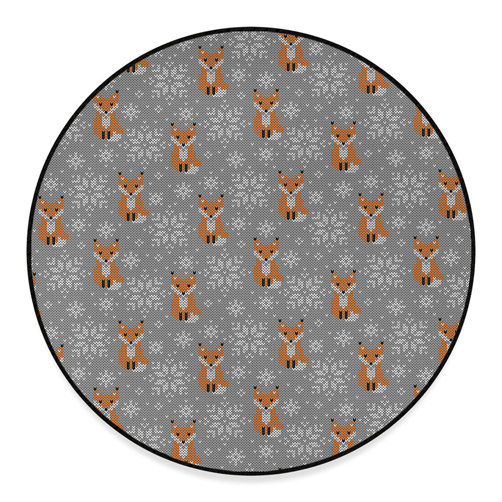 Snowy Fox Knitted Pattern Print Round Floor Mat