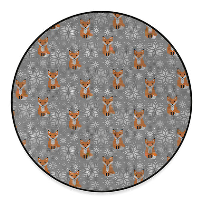 Snowy Fox Knitted Pattern Print Round Floor Mat