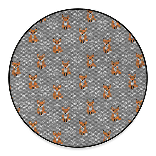 Snowy Fox Knitted Pattern Print Round Floor Mat