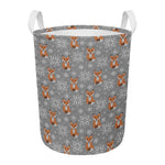 Snowy Fox Knitted Pattern Print Round Laundry Basket