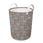 Snowy Fox Knitted Pattern Print Round Laundry Basket