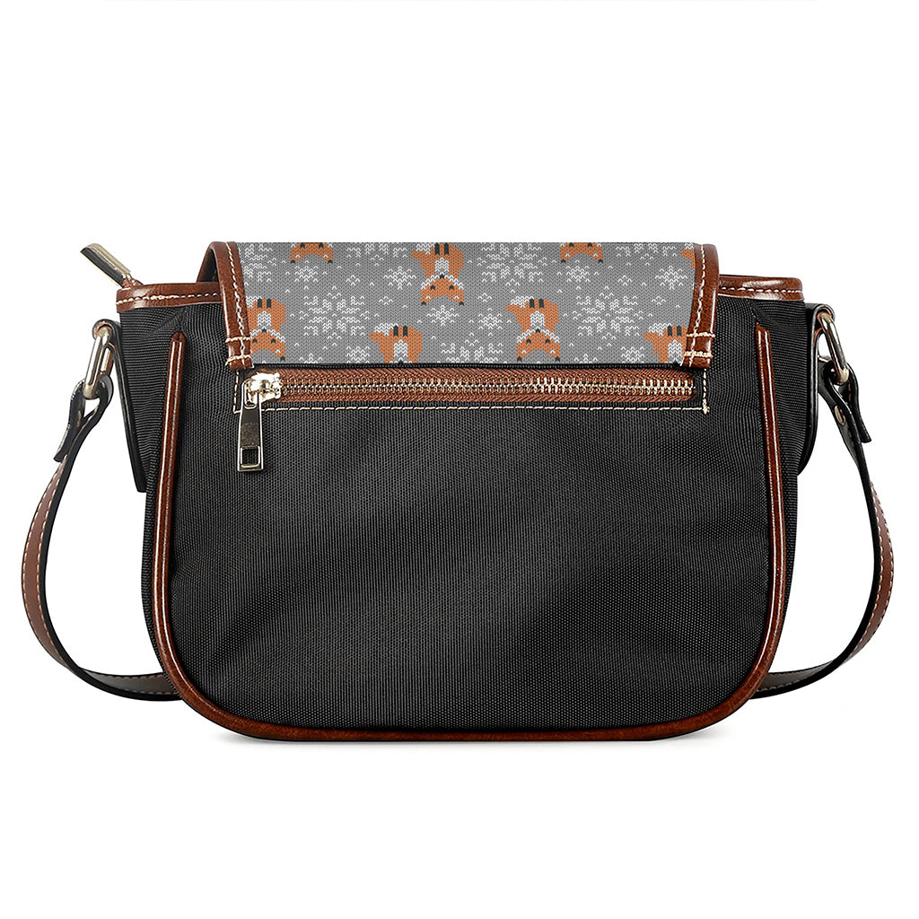 Snowy Fox Knitted Pattern Print Saddle Bag