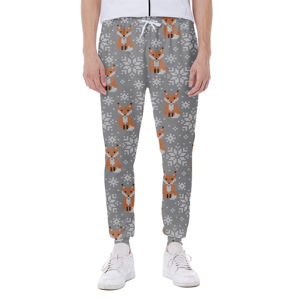Snowy Fox Knitted Pattern Print Scuba Joggers