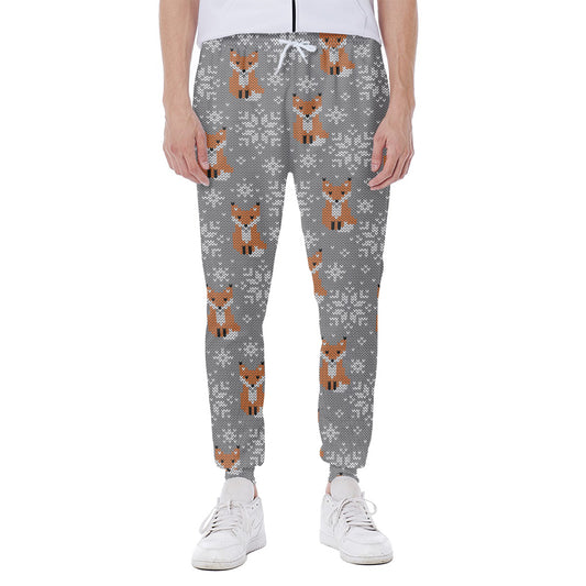 Snowy Fox Knitted Pattern Print Scuba Joggers
