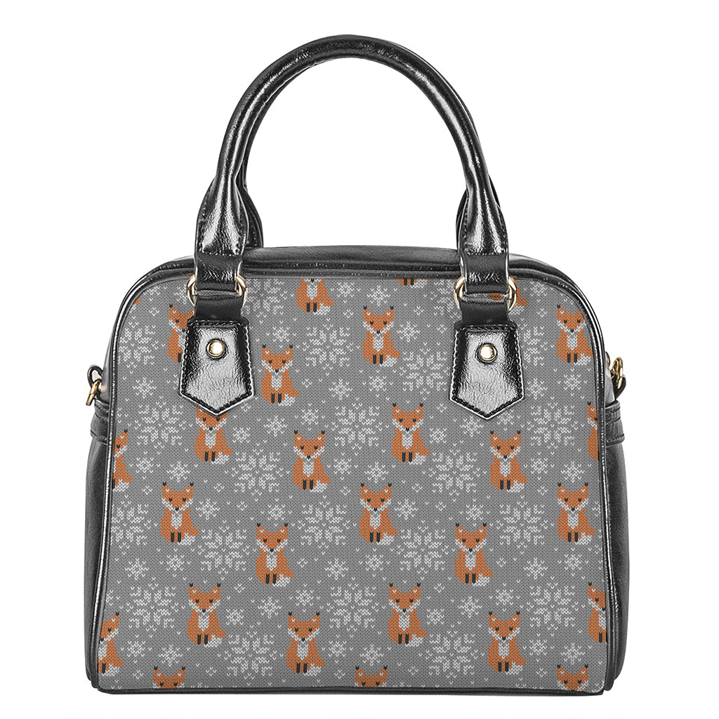 Snowy Fox Knitted Pattern Print Shoulder Handbag