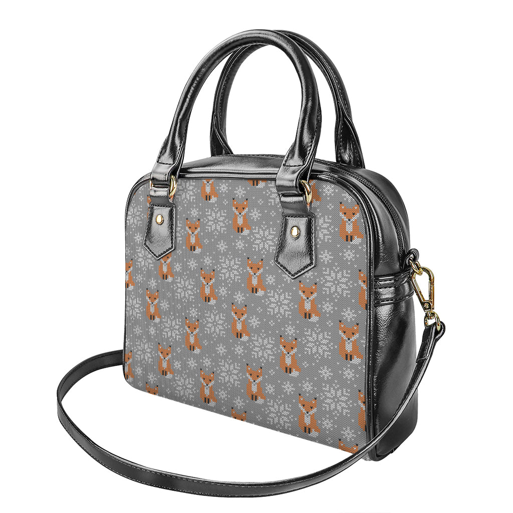Snowy Fox Knitted Pattern Print Shoulder Handbag