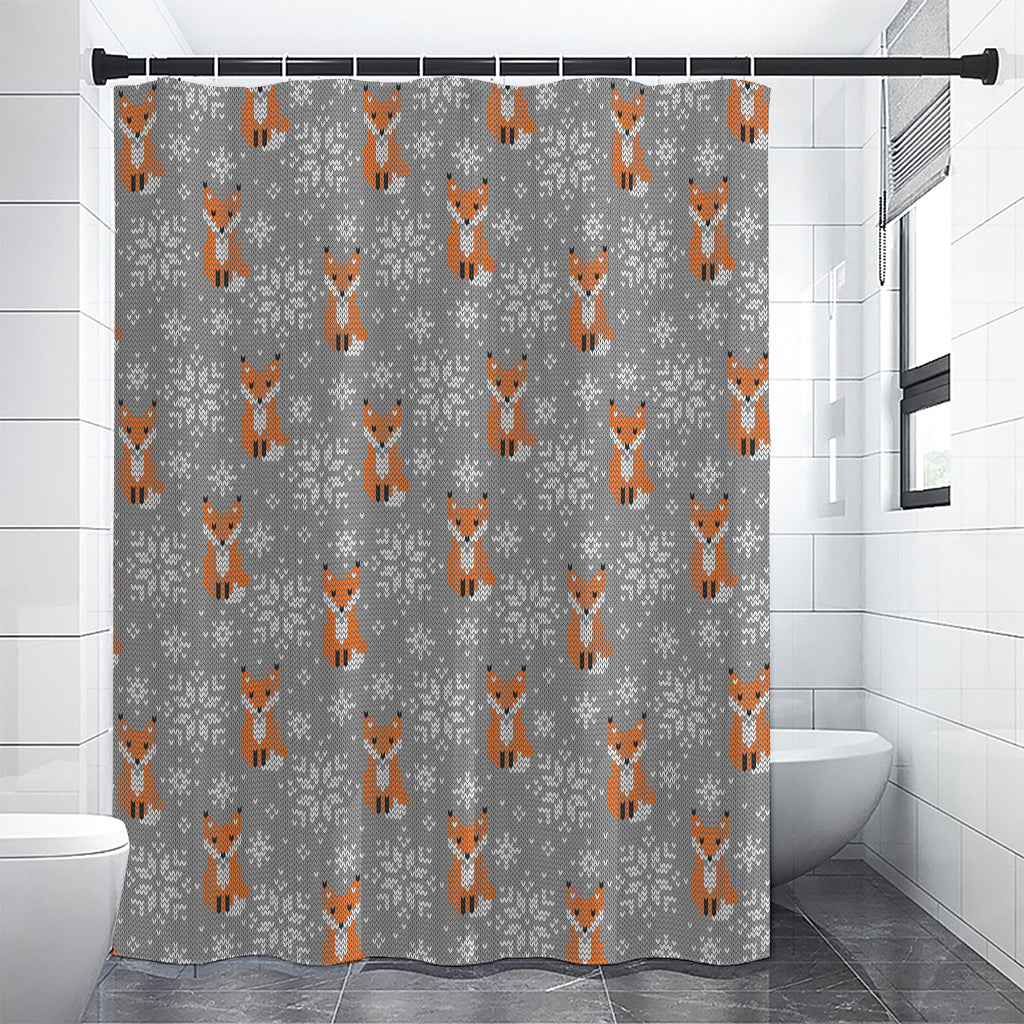 Snowy Fox Knitted Pattern Print Shower Curtain