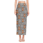 Snowy Fox Knitted Pattern Print Side Slit Maxi Skirt