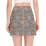 Snowy Fox Knitted Pattern Print Side Slit Mini Skirt