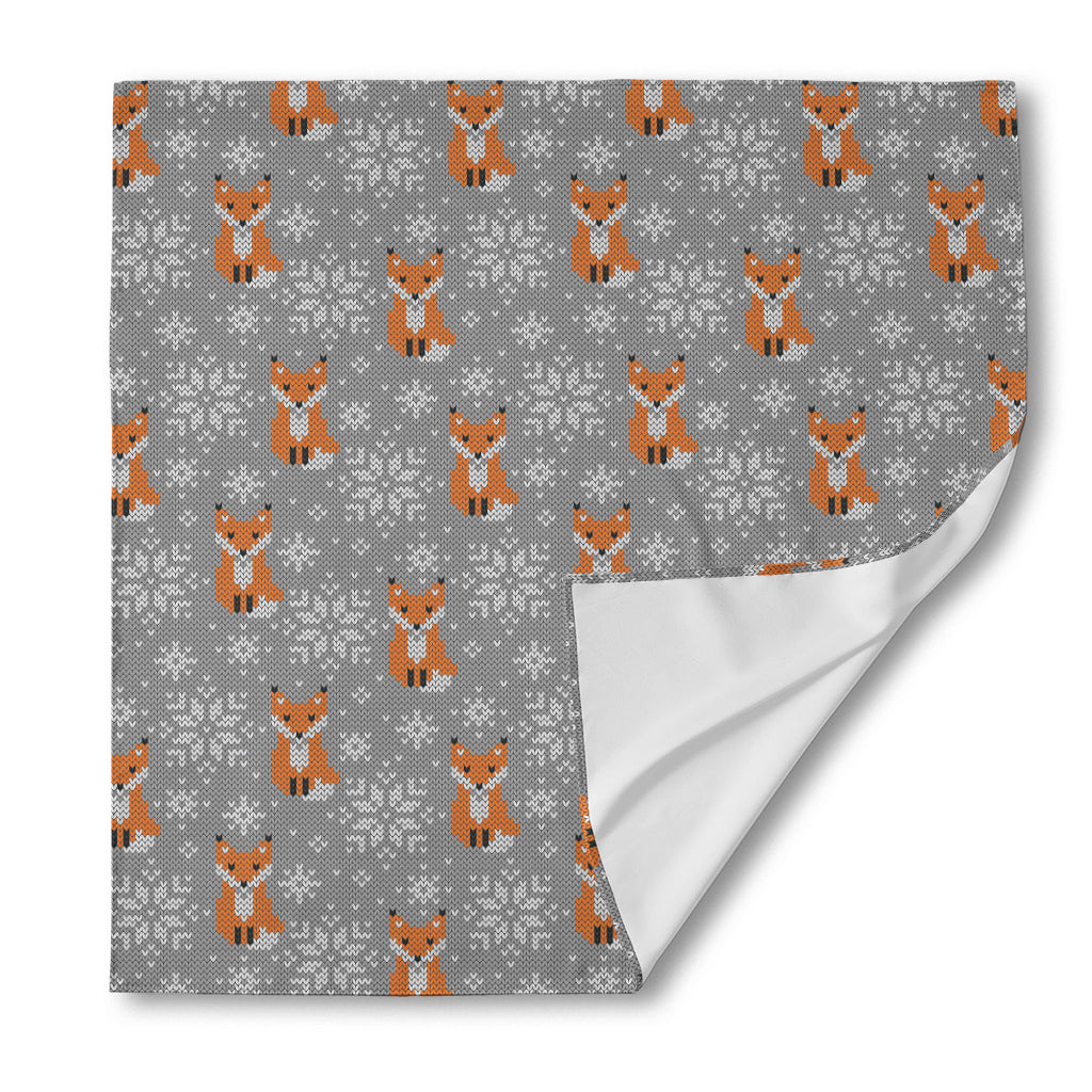 Snowy Fox Knitted Pattern Print Silk Bandana