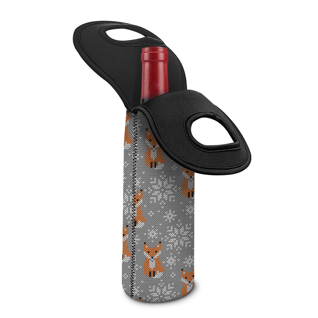 Snowy Fox Knitted Pattern Print Single Neoprene Wine Tote