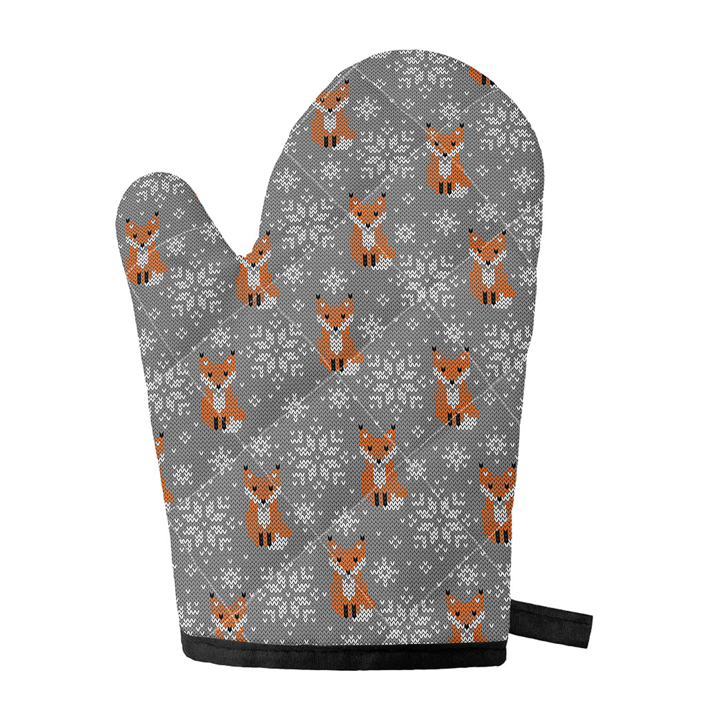 Snowy Fox Knitted Pattern Print Single Oven Mitt