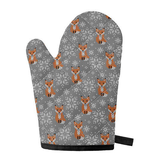 Snowy Fox Knitted Pattern Print Single Oven Mitt