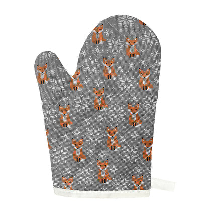Snowy Fox Knitted Pattern Print Single Oven Mitt