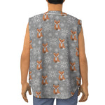 Snowy Fox Knitted Pattern Print Sleeveless Baseball Jersey