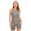 Snowy Fox Knitted Pattern Print Sleeveless One Piece Swimsuit