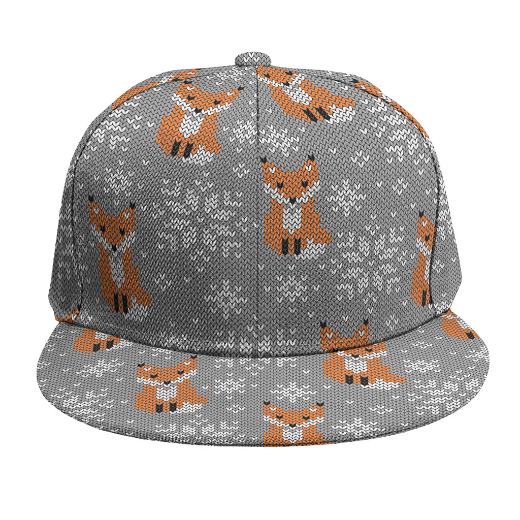 Snowy Fox Knitted Pattern Print Snapback Cap
