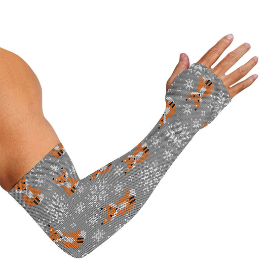 Snowy Fox Knitted Pattern Print Sun Protection Arm Sleeves