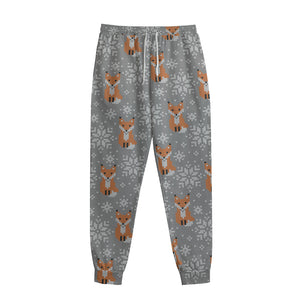 Snowy Fox Knitted Pattern Print Sweatpants