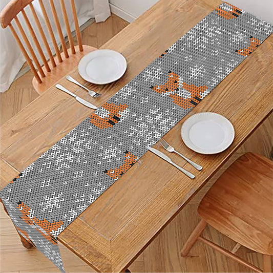 Snowy Fox Knitted Pattern Print Table Runner