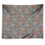 Snowy Fox Knitted Pattern Print Tapestry