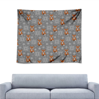 Snowy Fox Knitted Pattern Print Tapestry