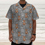 Snowy Fox Knitted Pattern Print Textured Short Sleeve Shirt