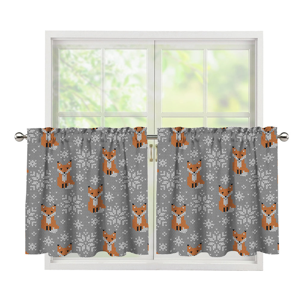 Snowy Fox Knitted Pattern Print Tier Curtains