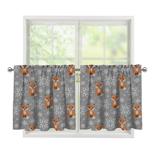 Snowy Fox Knitted Pattern Print Tier Curtains