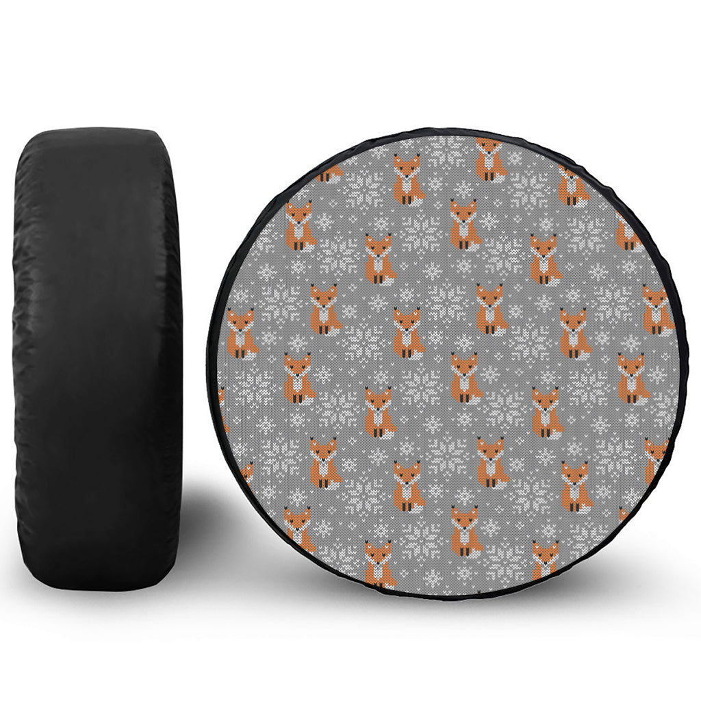 Snowy Fox Knitted Pattern Print Tire Cover