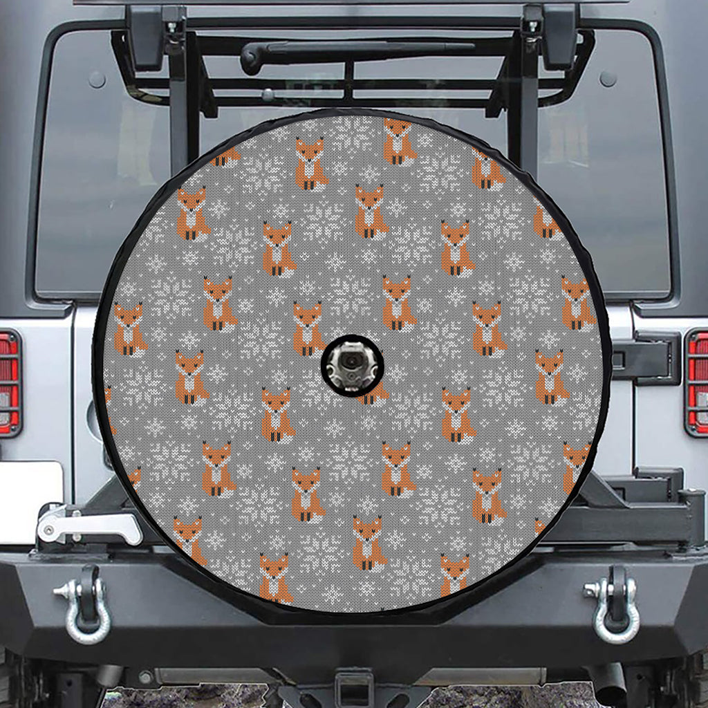 Snowy Fox Knitted Pattern Print Tire Cover With Camera Hole