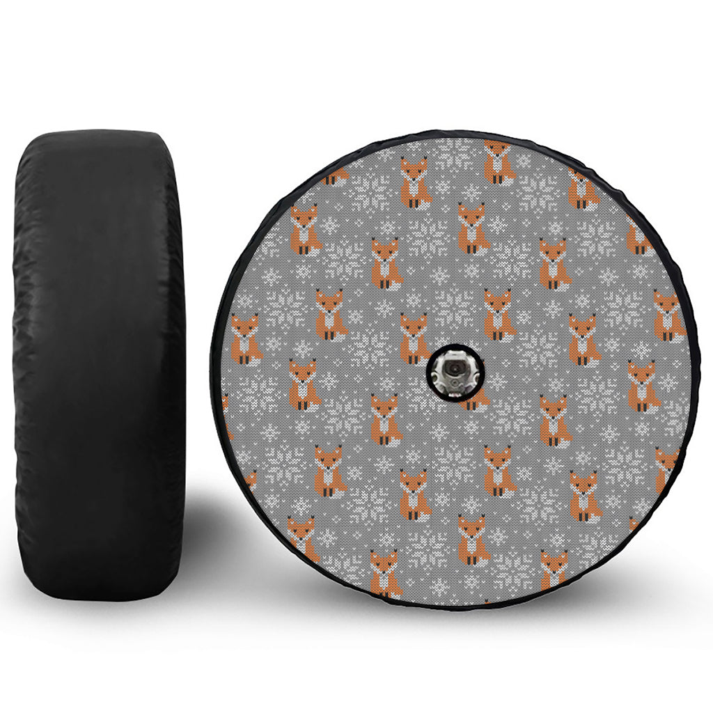 Snowy Fox Knitted Pattern Print Tire Cover With Camera Hole