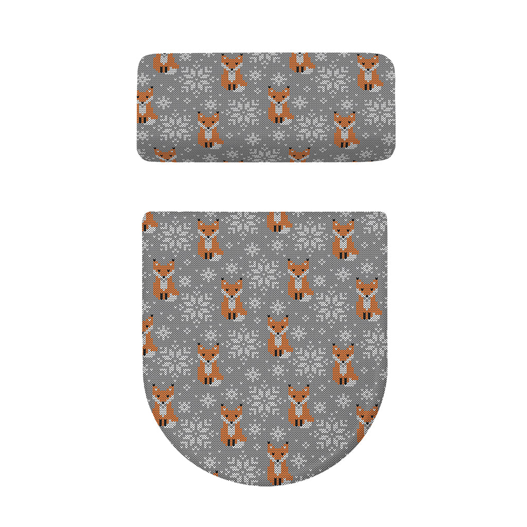 Snowy Fox Knitted Pattern Print Toilet Lid And Tank Cover Set
