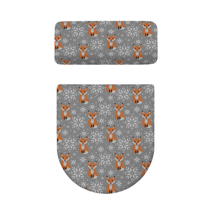 Snowy Fox Knitted Pattern Print Toilet Lid And Tank Cover Set