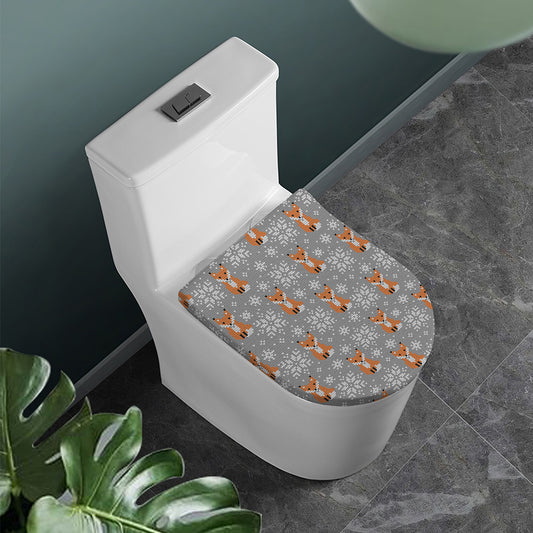 Snowy Fox Knitted Pattern Print Toilet Lid Cover