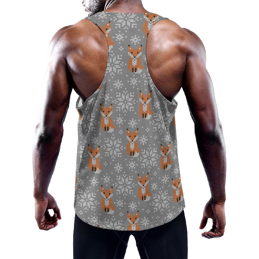 Snowy Fox Knitted Pattern Print Training Tank Top