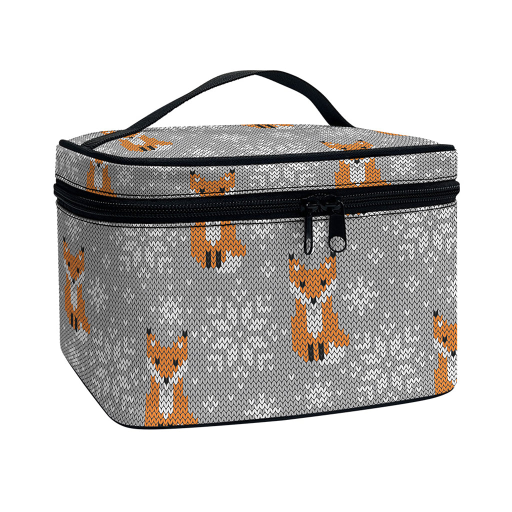 Snowy Fox Knitted Pattern Print Travel Makeup Bag